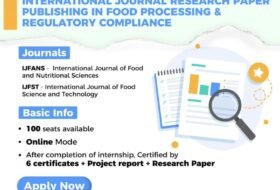 Food Science & Food Technology Internship Program (2 months) + International Journal Research Paper Publishing