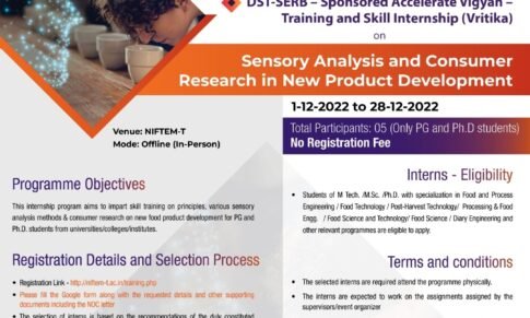 Free – Training and Skill Internship (Vritika) on “Sensory Analysis and Consumer Research in New Product Development”