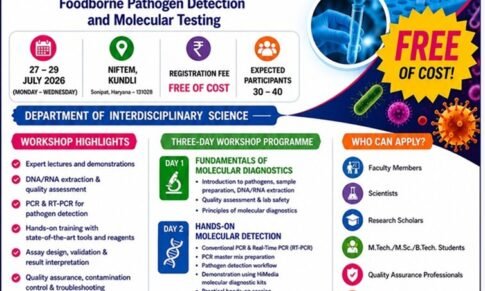 FREE Training : 3-Day Hands-on Workshop on Molecular Diagnostics for Food Safety : NIFTEM-K