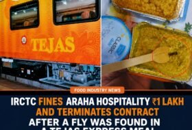 IRCTC fines Araha Hospitality ₹1 lakh and terminates contract after a fly was found in a Tejas Express meal.